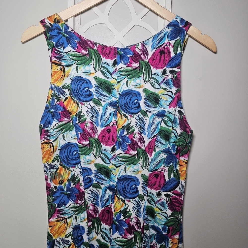 Jennie Brooke Vintage 90s Floral Sleeveless Tie-Front Romper Painterly Print - Picture 12 of 17